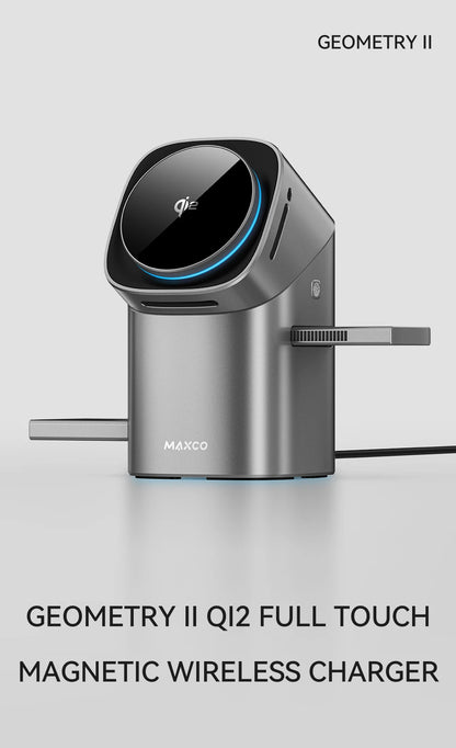 MAXCO Qi2 3-in-1 Wireless charger with Auto-Rotating Phone Dock compatible with MagSafe for iPhone Apple Watch Ultra 2 Airpods