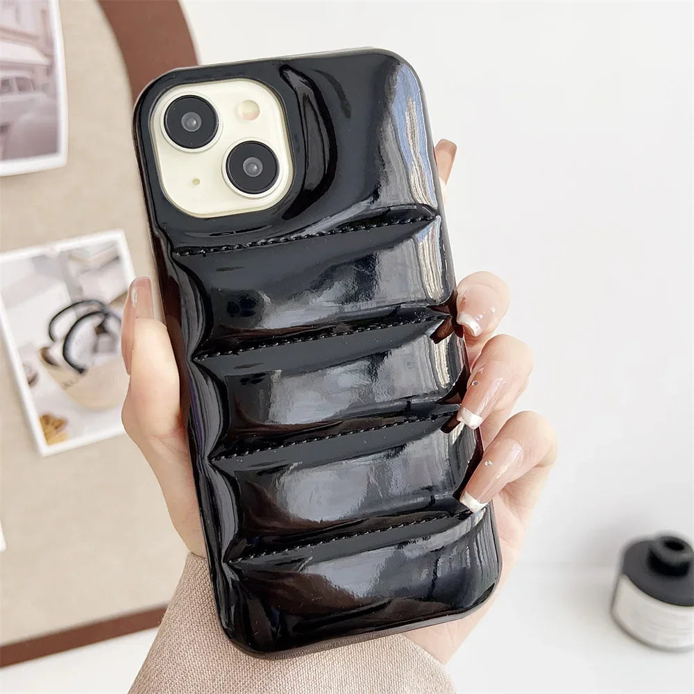 Luxury Down Jacket Aurora Phone Case For iPhone 16 15 14 13 12 Pro Max Plus 11 16 Glossy Laser Skin Feel Soft Shockproof Cover