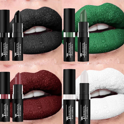 12Colors Matte Lipstick Black Green Sexy Red Velvet Lip Gloss Long Lasting Non-stick Women Lip Tint Make Up Facial Body Cosmetic