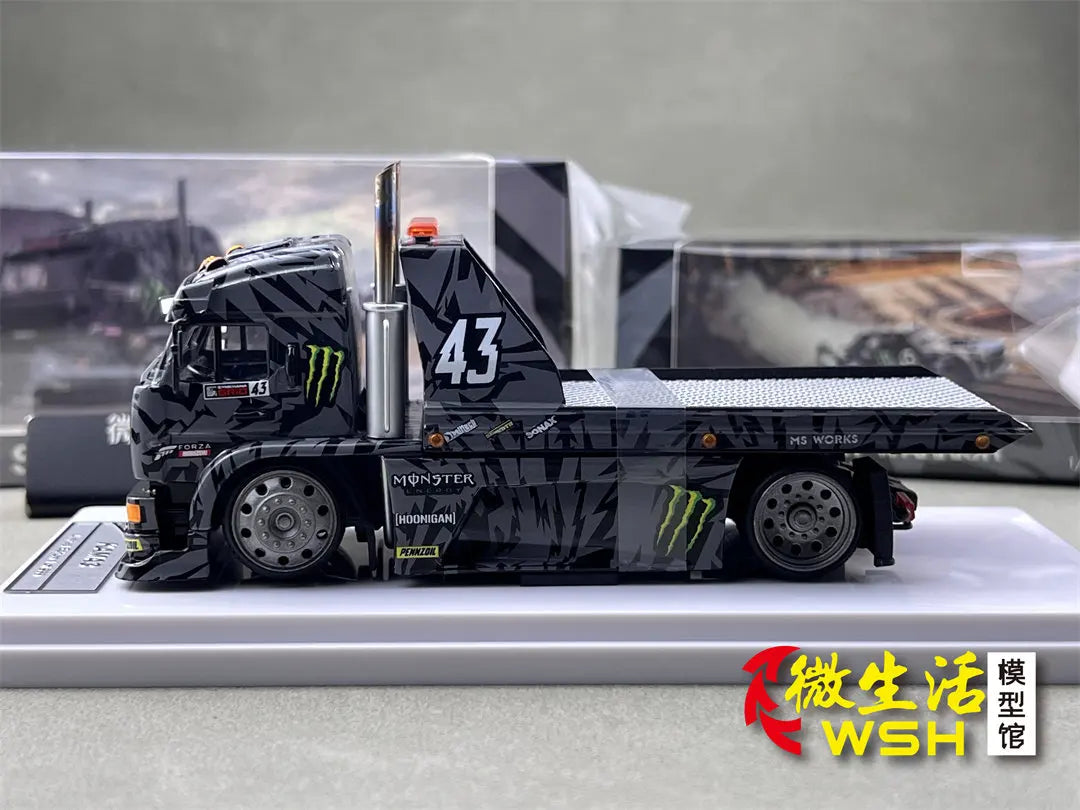 SW 1:64 Ford Mustang Hoonicorn RTR KamaZ Modified Trailer Simulation Static Alloy Car Model Gift Toy.