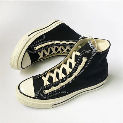 First Grade Fine Cotton Shoelaces High-top Low-top 1970S Canvas Black White Shoes laces 7 mm Width 90/180 cm Women Men Shoelace