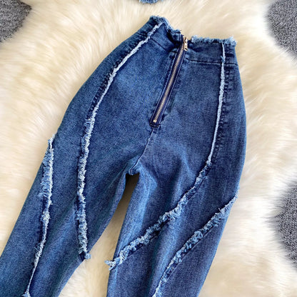 Two Pieces Women Pant Set Denim Matching Set Solid Camisole Sleeveless Top Zipper Fly Empire Waist Full Length Pants 2026 Summer