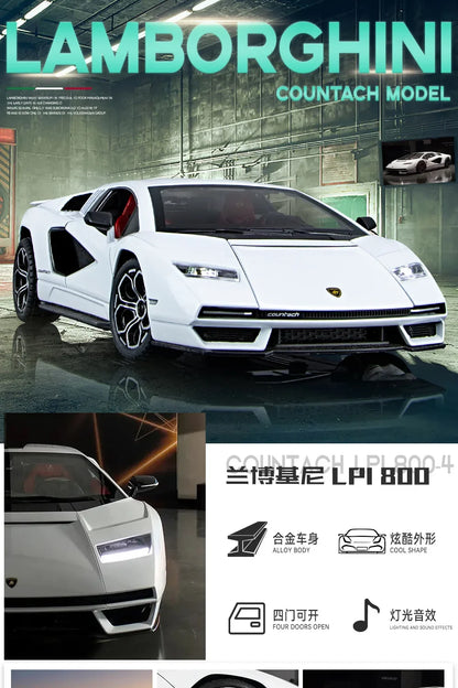 Lamborghini Countach LPI 800-4 Simulation1:24  Diecast Metal Alloy Model car Sound Light Pull Back CollectionToy Gifts
