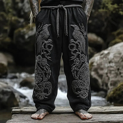 Men's retro Viking Celtic Crow Skull 3D printed casual pants drawstring straight leg pants summer Spring beach pants
