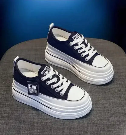 Vulcanized Platform Sneakers Wedge Shoes Non-slip Casual Shoes Women Autumn Lace-up Comfort Denim Canvas Shoes Thick Sole