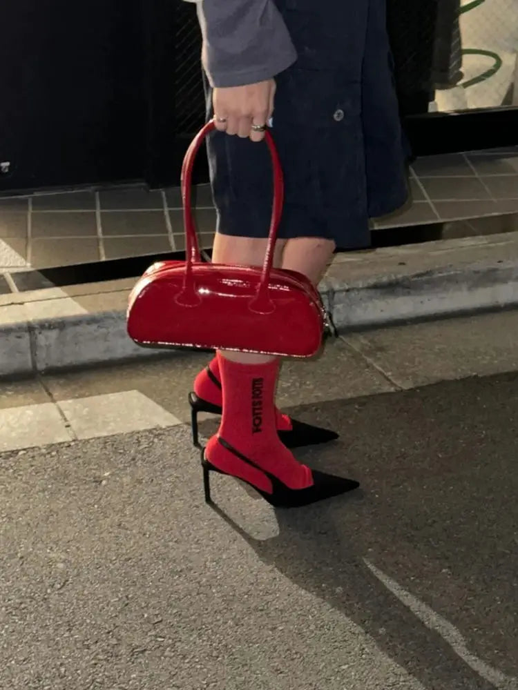 JIAERDI Red Underarm Bag Purse Women High Street Hot Girls Patent Leather Casual Handbag Female Vintage Bowling Bag Aesthetic