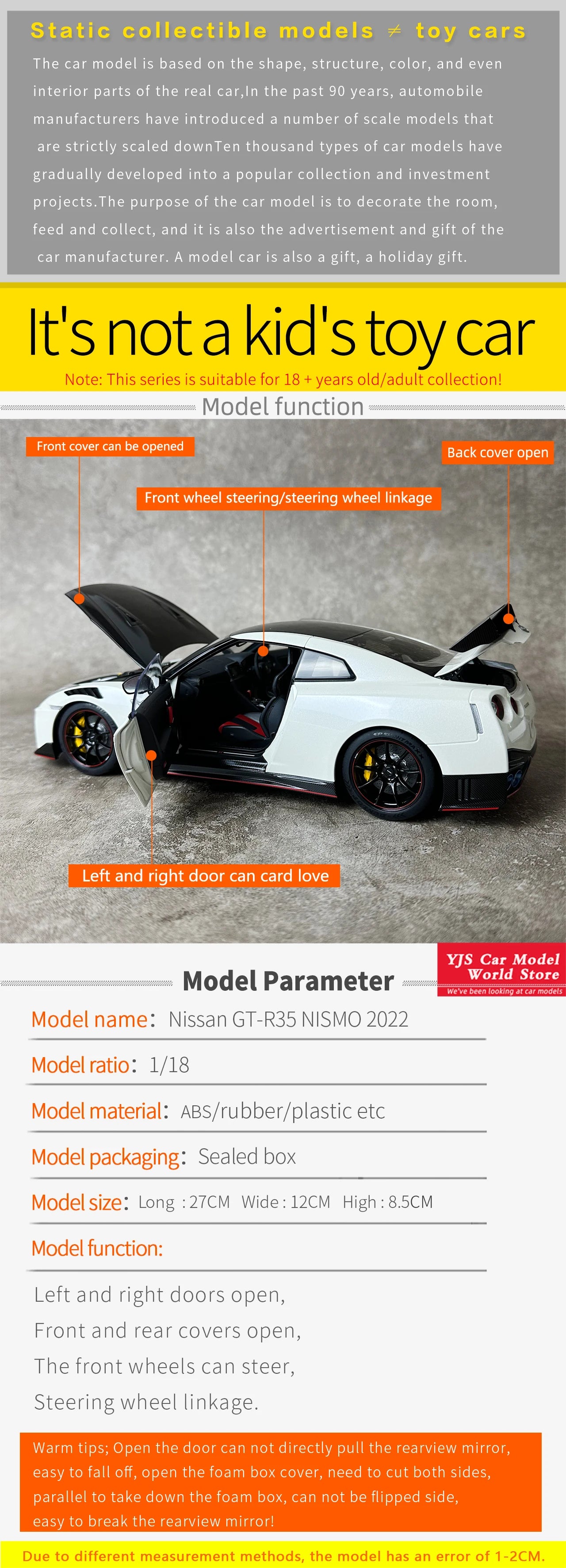 AUTOart 1:18 FOR Nissan GT-R35 NISMO 2022 SPECIAL EDITION Sports car model Car model Holiday gift Static ornament