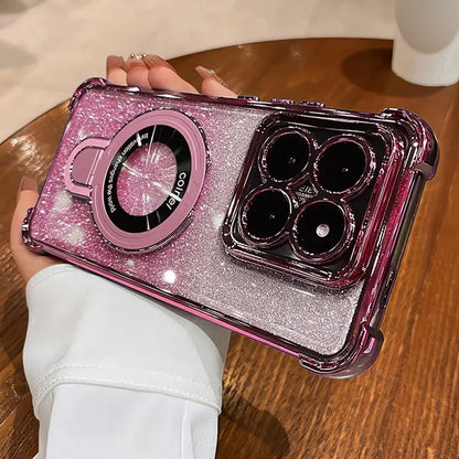 For Xiaomi 15T Pro Glitter Shockproof Magnetic Phone Case For Xiaomi 17 Pro Max 13T 14T 15T Pro 14 15 Ultra Stand Bracket Cover