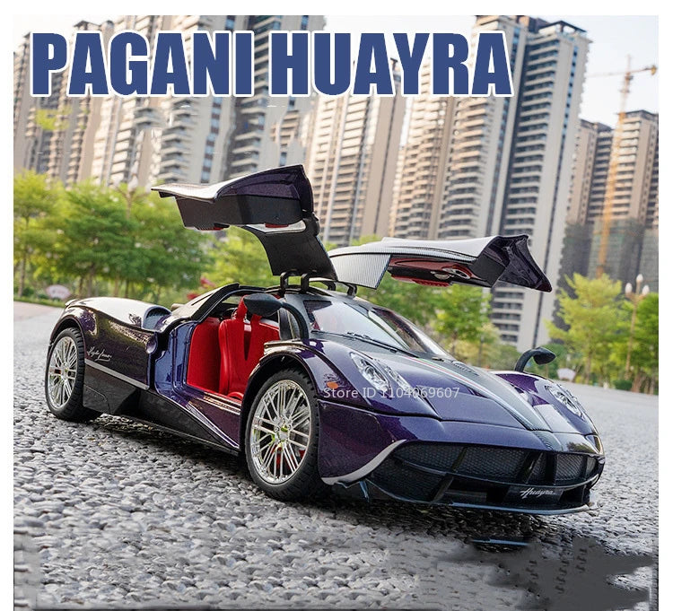 Pagani Huayra 1:18 Model Car Diecast Alloy Sport Cars Sound Light Pull Back Shock Absorption Models Festival Gift