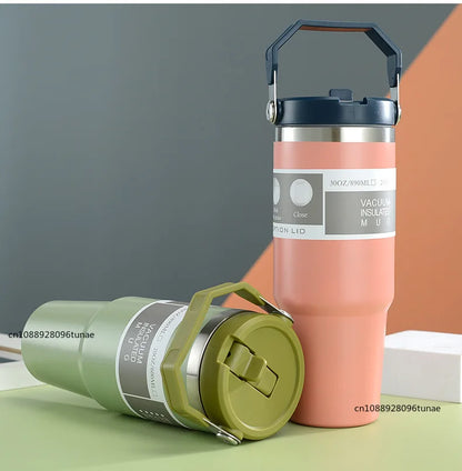 Thermal Water Bottle With Straw Outdoor Sport Coffee Cup Car Insulated Cup Tumbler Vacuum Flask Travel Thermal Mug 20oz/30oz