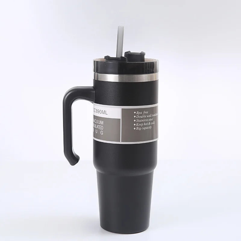 Stainless Steel Car Thermos Bottle Travel Sports Water Bottle Large Capacity with Handle Straw Mug Outdoor Coffee Cup 20oz/30oz
