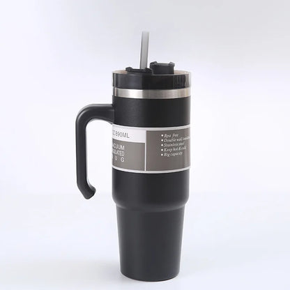Stainless Steel Car Thermos Bottle Travel Sports Water Bottle Large Capacity with Handle Straw Mug Outdoor Coffee Cup 20oz/30oz