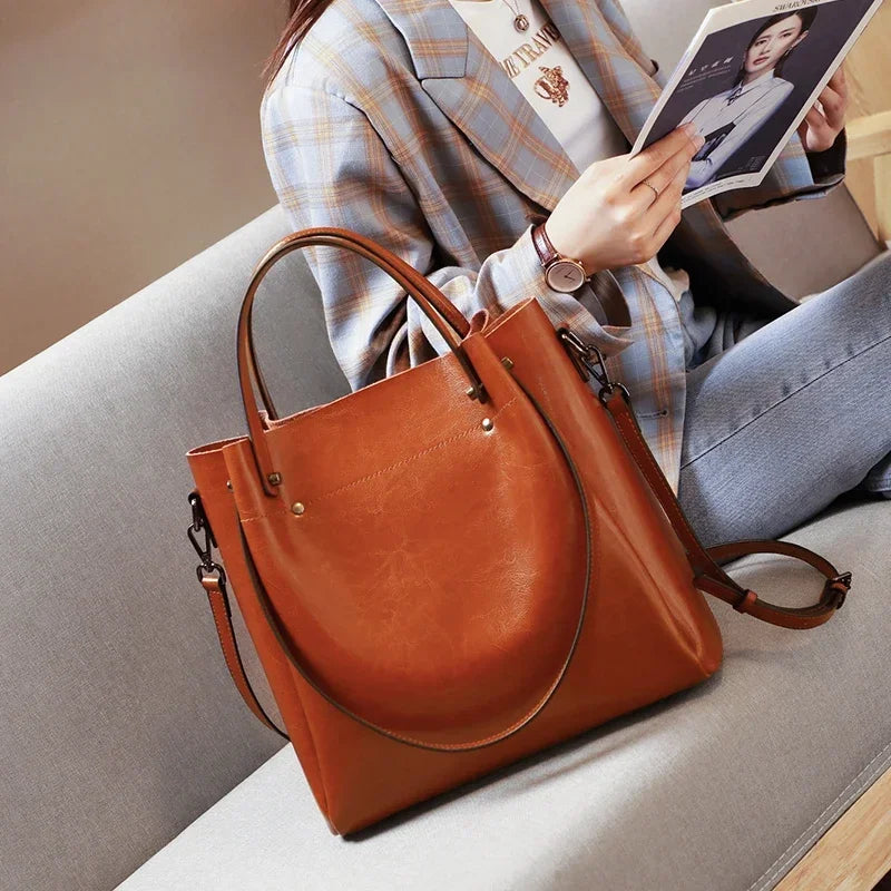 Women's Cow Genuine Leather Handbags Lady Vintage Retro Cowhide shoulder Bag Ladies Luxury large capacity multiple Pockets Lady