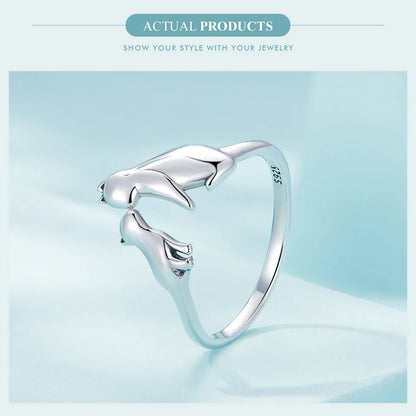 WOSTU 100% 925 Sterling Silver Cat Dog Opening Ring Hot Sale Pet Rings For Women Original Fashion Animal Jewelry Party Gift