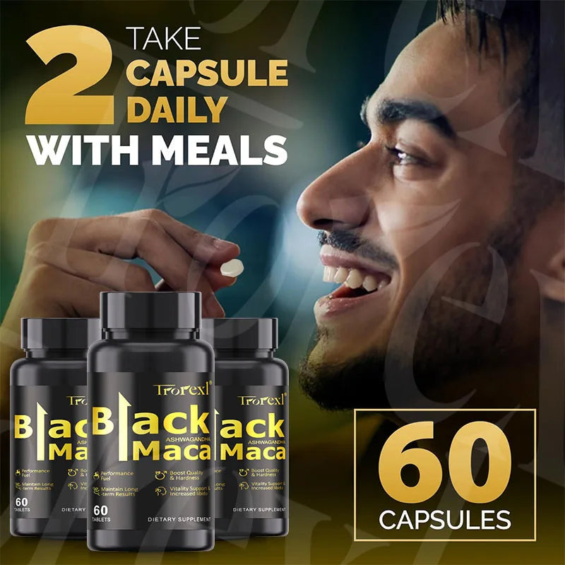 Natural 60 Tablets Black Maca ERECTEnhancer, Male Power Strength Supplements for Volume Enhancing, Max Stamina Capsule for Man