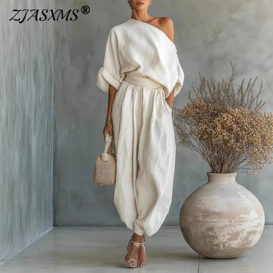 elegant womens outfit set long sleeve top pants