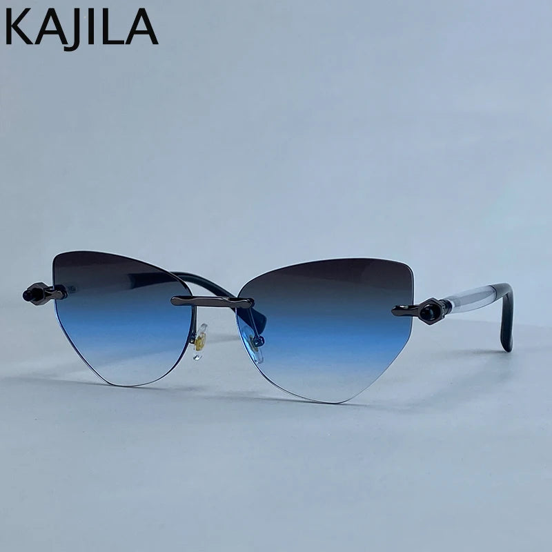 Sexy Cat Eye Punk Rimless Sunglasses Women Luxury Brand Retro Steampunk Polygon Sun Glasses For Ladies Fashion Shades UV400