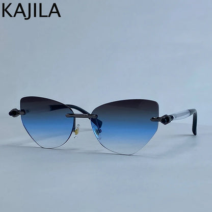 Sexy Cat Eye Punk Rimless Sunglasses Women Luxury Brand Retro Steampunk Polygon Sun Glasses For Ladies Fashion Shades UV400