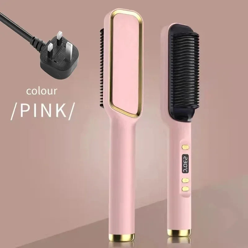 Electric Hair Straightener Brush Fast Heating Straightening Brush Hair Straightener with Anti-Scald Feature Straightener Comb