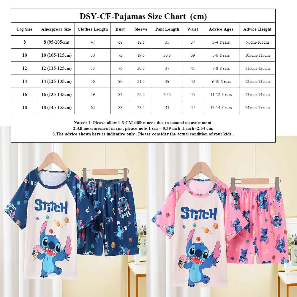 Toddler Baby Girls Boys Minnie Mouse Pajamas Sets Summer Short Sleeve Pyjama Stitch Enfant Baby Pijama Kids Night Wear Homewear Pjs