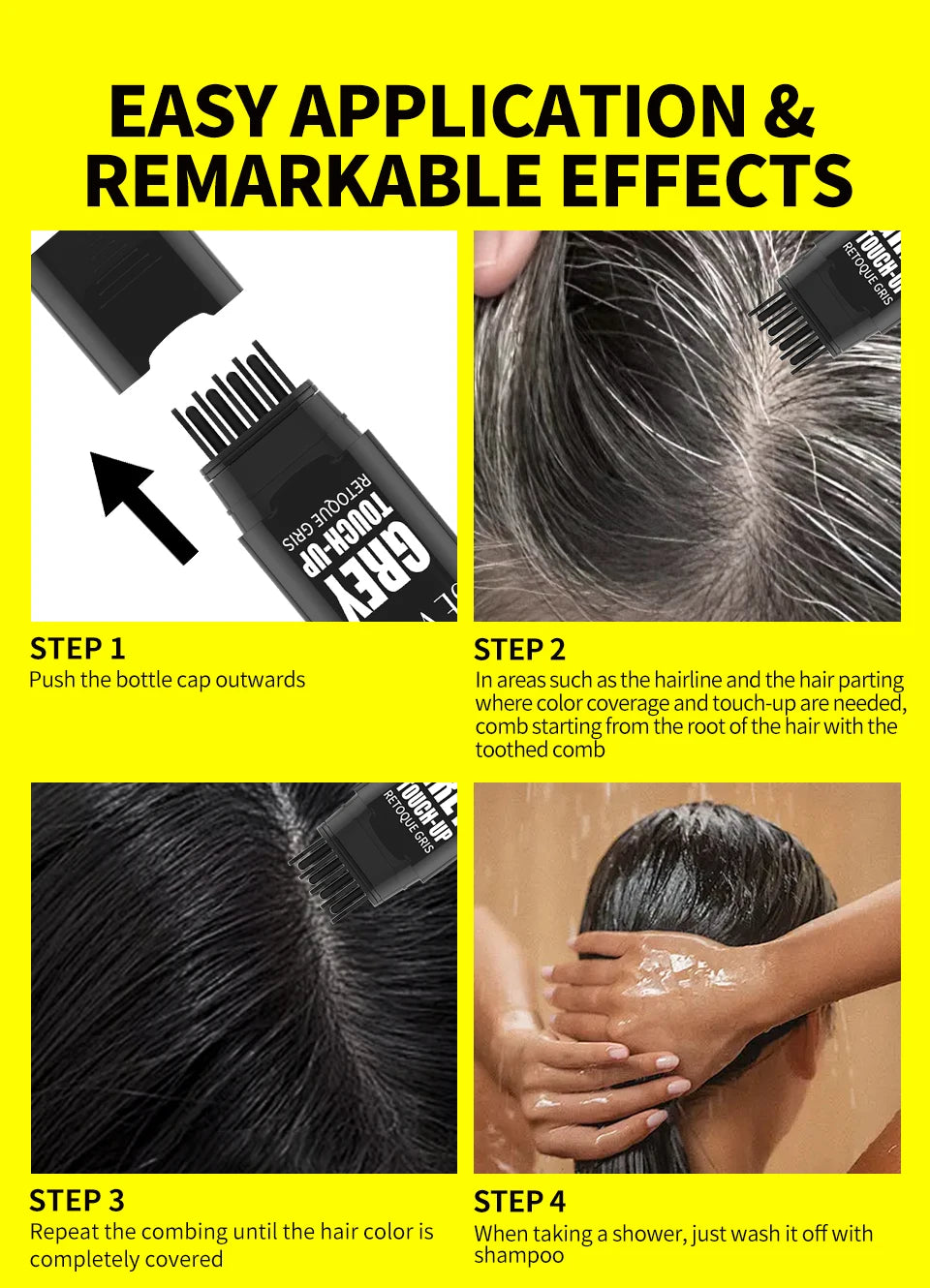 Waterproof Quick Hair Dye Stick with Comb Temporary Long-Lasting Hair Color Stick Disposable Fast Gray Coverage Hair Color Pen