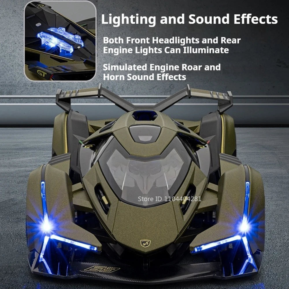 Lambor V12 Apollo EVO 1:18 Model Car Diecast Alloy Car Doors Opened Sound Light Pull Back Miniature Sportscar Collect Decoration