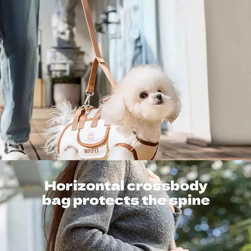 Portable multi-functional towing backpack, double-shoulder dog backpack, crossbody pet transport bag, breathable outdoor pet bag