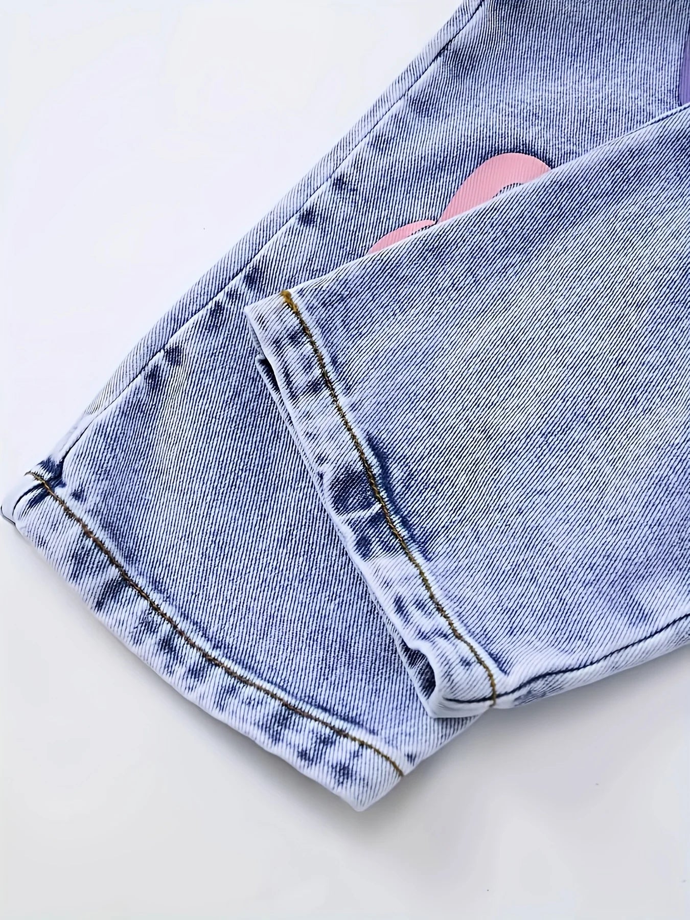 Girl's Y2K sunflower pattern printed straight and loose denim drawstring pants, workwear type drawstring pants.
