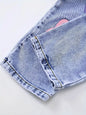 Girl's Y2K sunflower pattern printed straight and loose denim drawstring pants, workwear type drawstring pants.