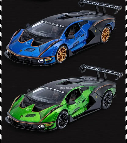 Lambor SCV12 LP770- 1:24  Car Model Alloy Diecast Sound Light Pull Back Doors Opened Vehicle Models Toy