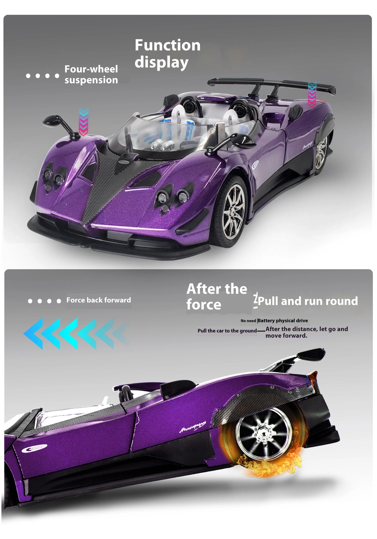Simulated Super Sports 1:24 Car Zonda Alloy Car Model, Sound and Light Ornaments, Car Collection Toy Gift