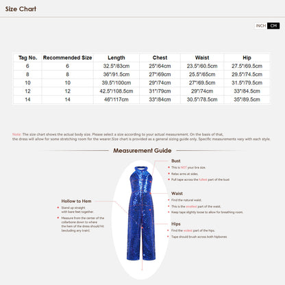 Kids Girls Jazz Dance Performance Jumpsuit Shiny Sequin Sleeveless Halter Romper Birthday Wedding Party Dancing Prom Bodysuit