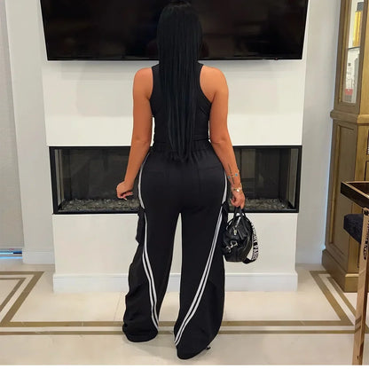 Customized Fashion Women Denim Patchwork Pocket Side Wide Leg Loose Jogger Pants Active Jean Splicing Sweatpants Trousers