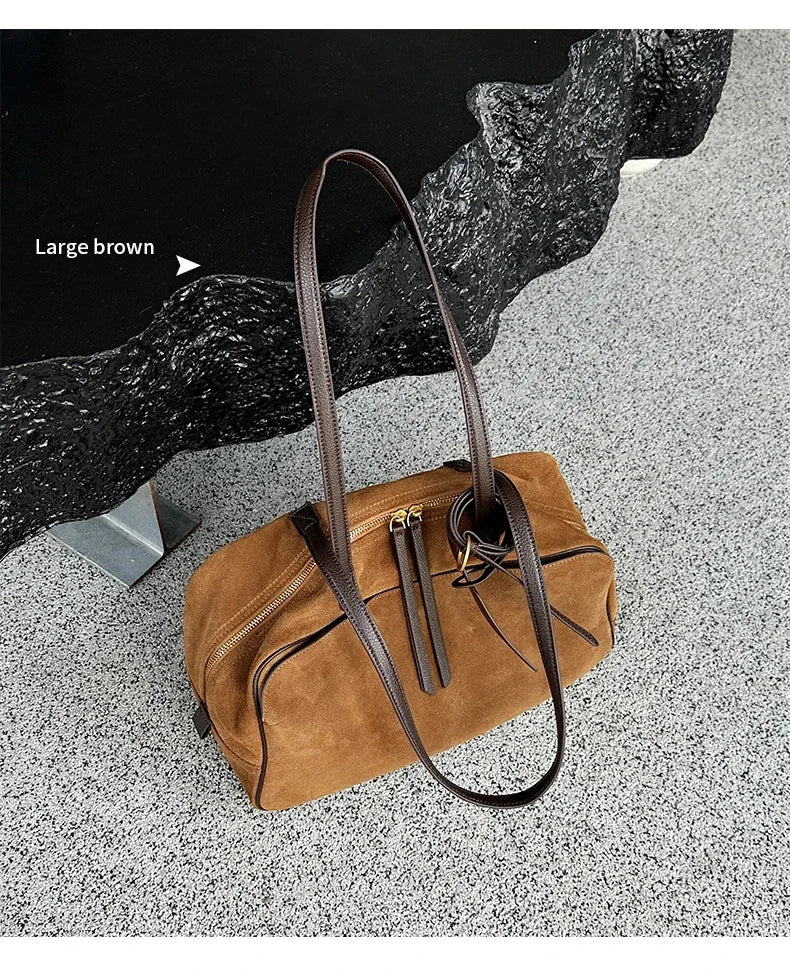 Women's Cow Genuine Leather Tote Bag suede commuting Cowhide Handbags Large Capacity Designer Luxury velvet Bags