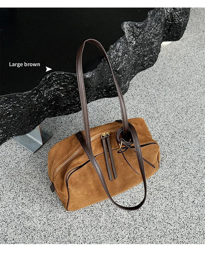 Women's Cow Genuine Leather Tote Bag suede commuting Cowhide Handbags Large Capacity Designer Luxury velvet Bags