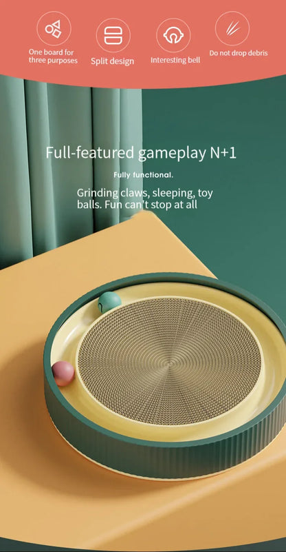 Interactive Round Cat Scratching Board with Ball Wear Resistant Corrugated Paper Multi Function Toy Cat Scratcher Accessories