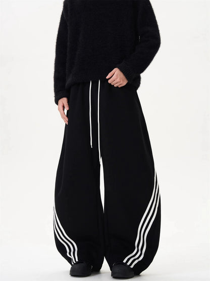 Oversized Wide Leg Sweatpants with Side Stripes Drawstring High Waist Streetwear Casual Loose Baggy Trousers Y2K Women Men Fashion