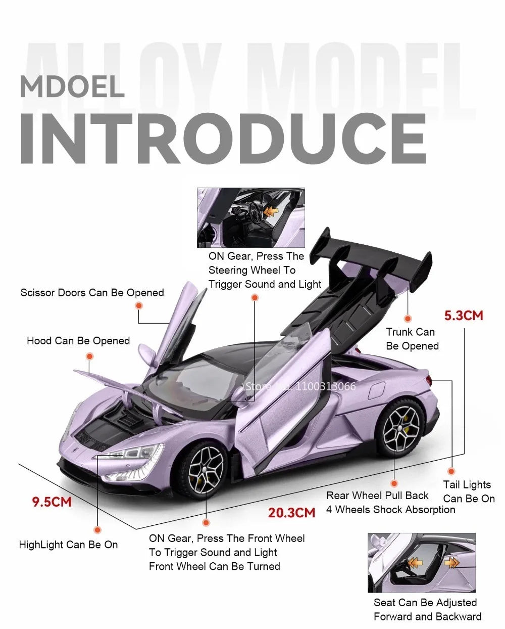 BYD YANGWANG U9 1:24 Cars Miniature Models Toys Wheel Shock Absorption Light Music Supercar