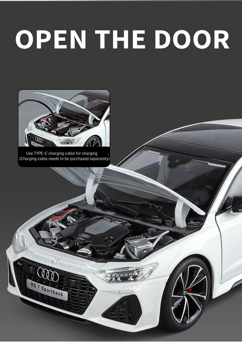 Key Remote Control Version 1:18 AUDI RS7 Alloy Sports Car Model Diecast Metal Racing Vehicle Car Model Sound Light Toy Gift
