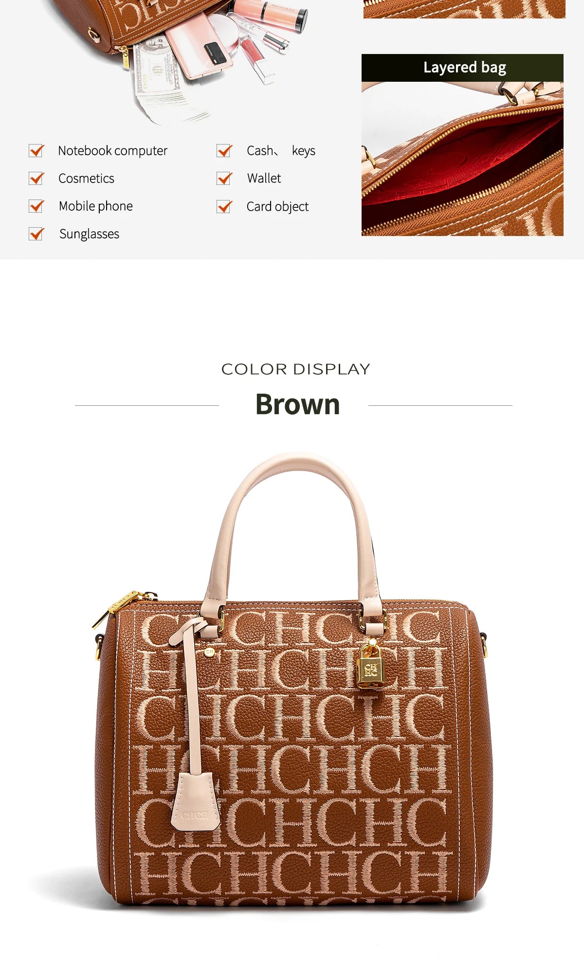 CHCH Women's Shoulder Bag New Embroidered Letter Design Handbag Women's Tote Bag