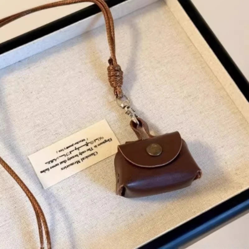 New 2026 Women's Cute Small Leather Bag Pendent Long Necklace Korean Style Fashion Accessories Vintage Versatile Long Lanyard Chain