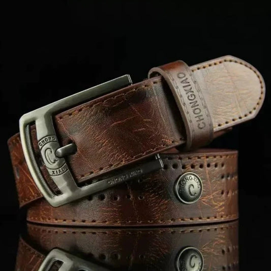 2026 New Men's Casual Belt Hollow Rivet Wide PU Leather Belt For New Fashion Strap Male High Quality Jeans Belt Punk Style