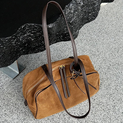 Women's Cow Genuine Leather Tote Bag suede commuting Cowhide Handbags Large Capacity Designer Luxury velvet Bags