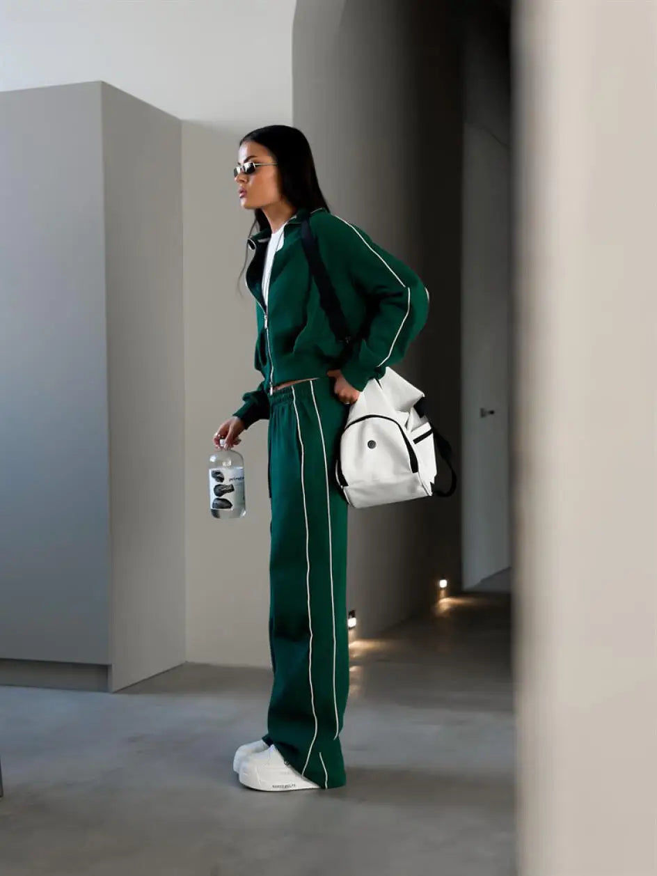 Casual Fashion Suit Ladies Zipper Cardigan Jacket Sports Tether Trousers Two-Piece Ladies Street Style Suit