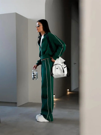 Casual Fashion Suit Ladies Zipper Cardigan Jacket Sports Tether Trousers Two-Piece Ladies Street Style Suit