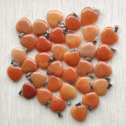 Wholesale 50pcs/lot Assorted heart natural stone charms fashion pendants 20mm for jewelry making Good Quality