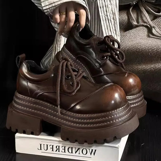 women retro leather loafers thick sole