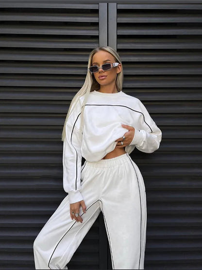 Two Piece Sets Pant Set Tracksuit Women Jogger Y2k Sweatshirts Autumn Winter Sports Elastic Waist Streetwear Pants Matching Sets