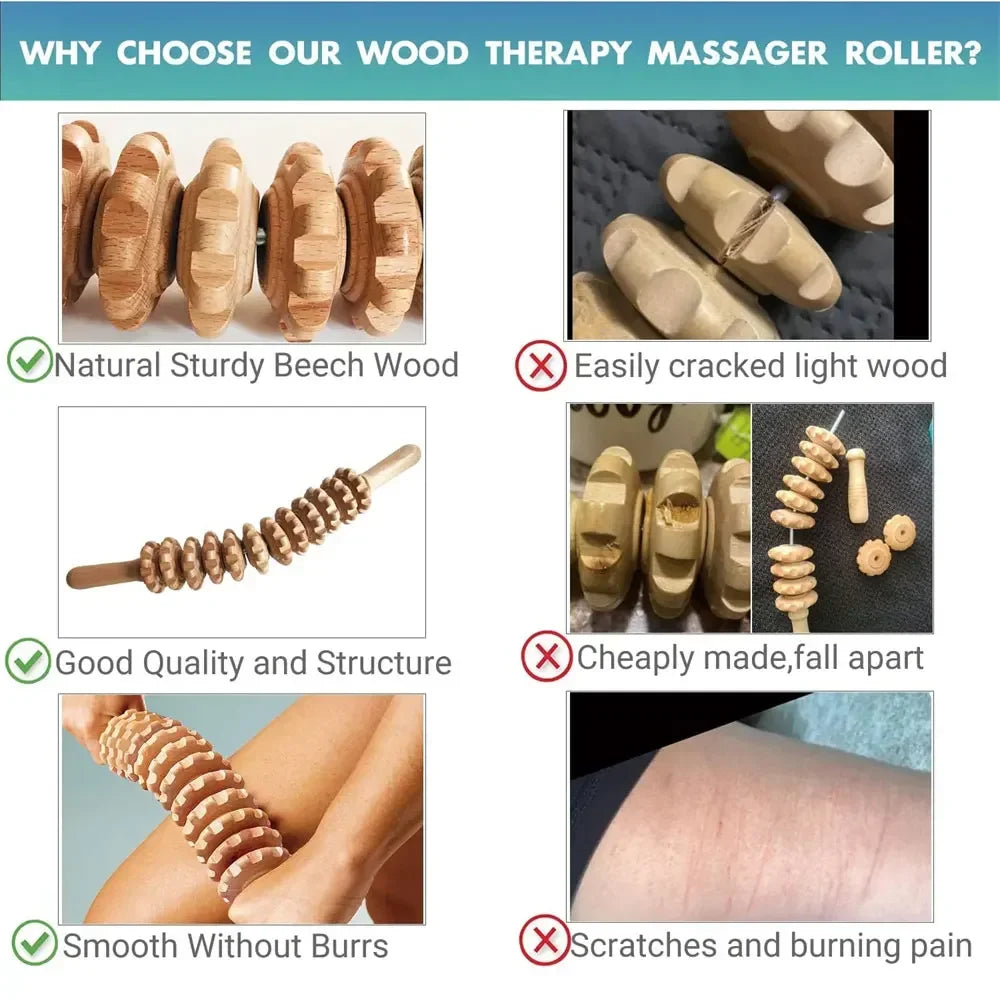Curved Wood Therapy Massage Tool Massage Roller Lymphatic Drainage Massager Handheld for Release Cellulite Relieve Muscle Stress