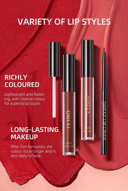 3 in 1 Lipstick and Lipliner Set, Long Lasting Waterproof Lip Stain Liquid Lipgloss Set for Women Halloween Gothic Makeup